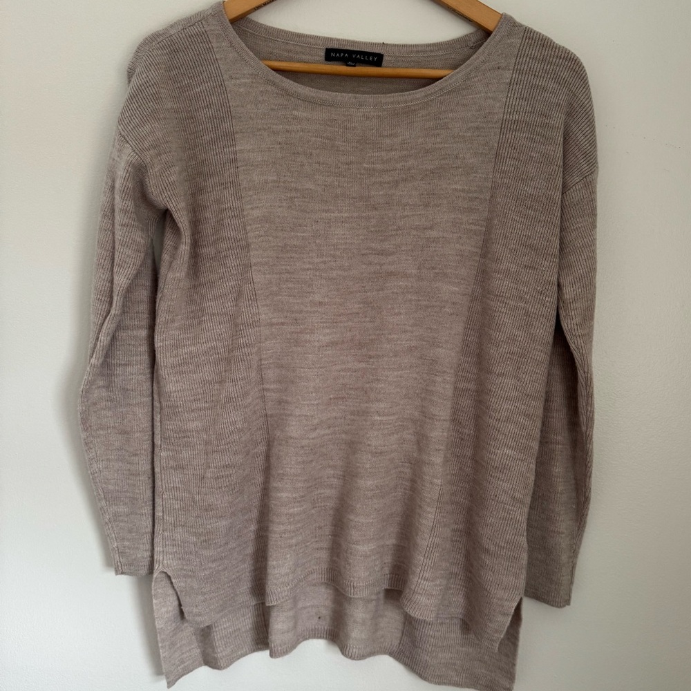 Napa Valley Cozy Beige Scoop Neck Knit High Low Sweater